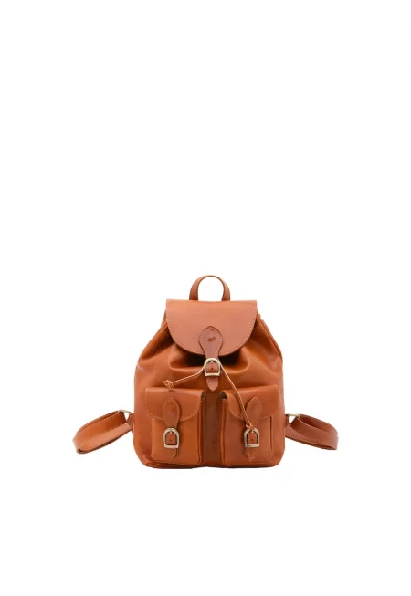 Кожена раница с регулируема презрамка - Коняк кафяв