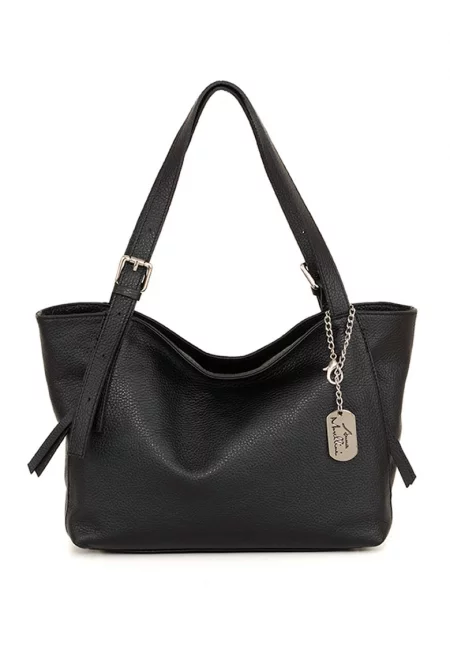 Кожена шопинг чанта с аксесоар с лого