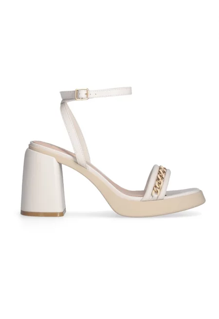 Кожени сандали с масивен ток - Слонова кост