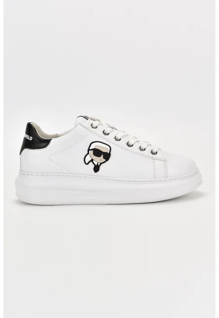 Кожени спортни обувки с лого - Бял