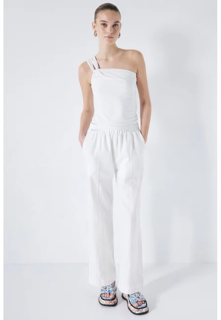Ленен панталон с ръб - Бял