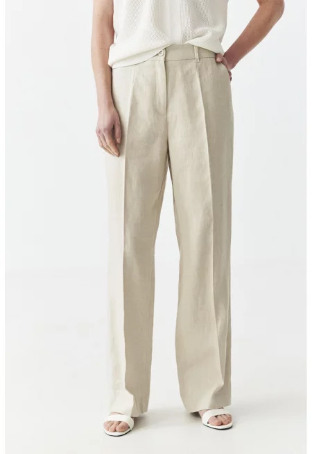 Ленен панталон със странични джобове - Бежов