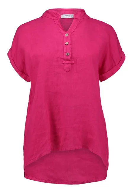 Ленена блуза с къси ръкави - Фуксия