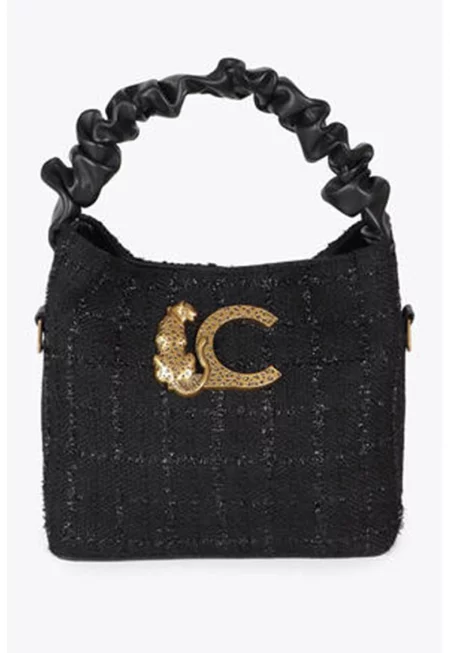 Малка ръчна чанта от текстил с регулираща се презрамка - Черен