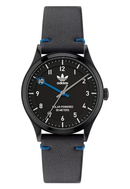 Мъжки ръчен часовник  PROJECT ONE STEEL - каишка от естествена кожа - водоустойчивост 5 ATM - черен - 39x8.5mm