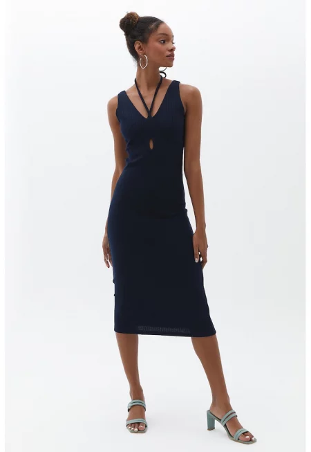 Миди рокля с връзки - Ултрамарин синьо