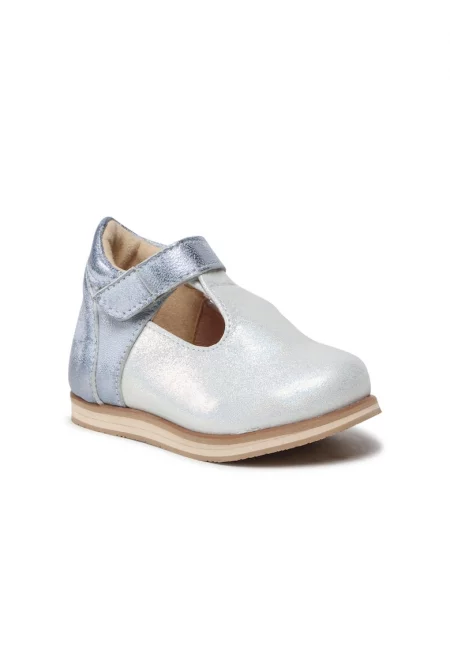 Момичешки обувки -  Набукова кожа - Сребрист