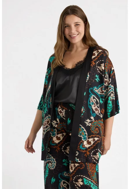 Отворено кимоно с шарка - Черен/Кафяв/Син