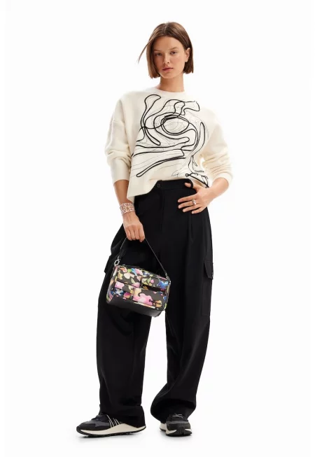 Памучен пуловер с паднали ръкави