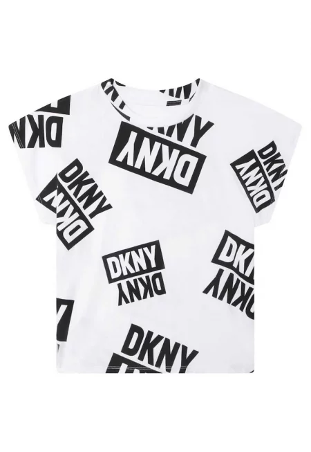 Памучна тениска с десен с лого - Бял/Черен