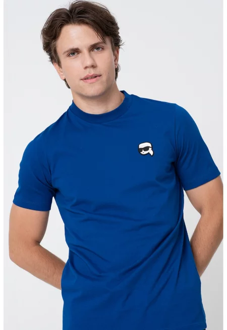 Памучна тениска с лого - Бял/Черен/Кралско Синьо