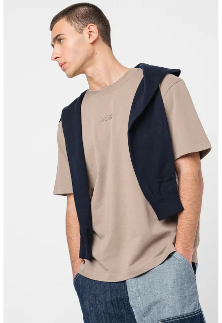 Памучна тениска с лого - Каки