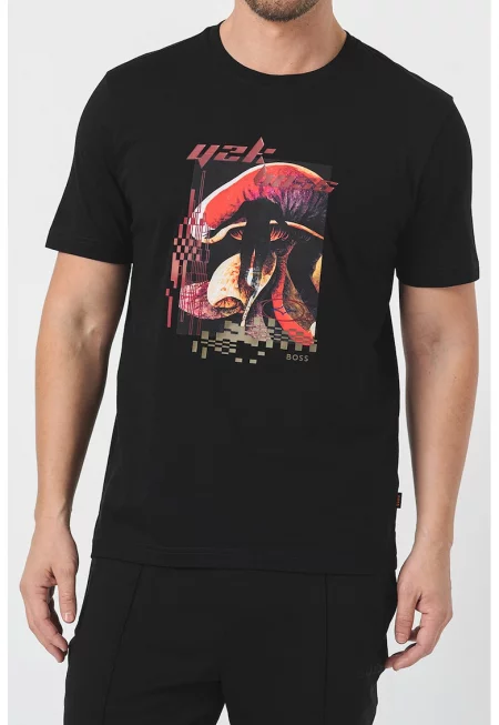 Памучна тениска с щампа - Червен/Зелен/Черен