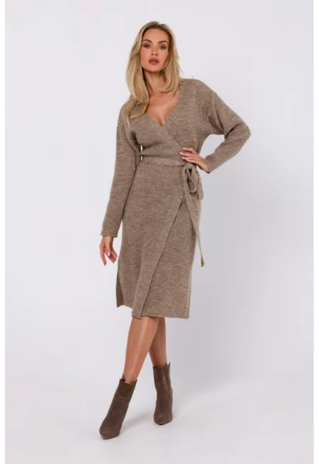 Парти рокля - завързана на талията -  светлокафява - един размер