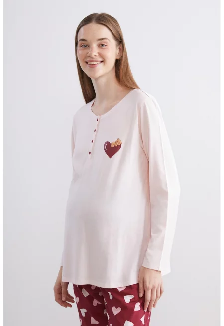 Пижама за бременни със сърцевиден принт