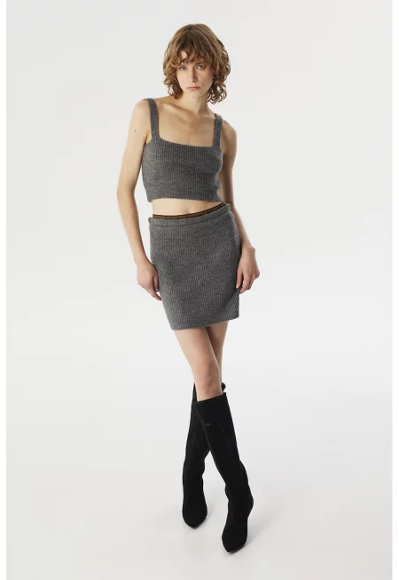 Плетена къса пола с еластична талия - Светлосив меланж