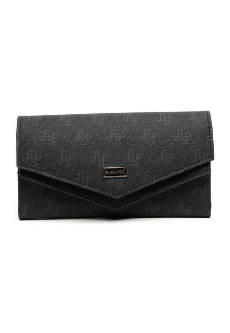 Портфейл от еко кожа с шарка - Черен