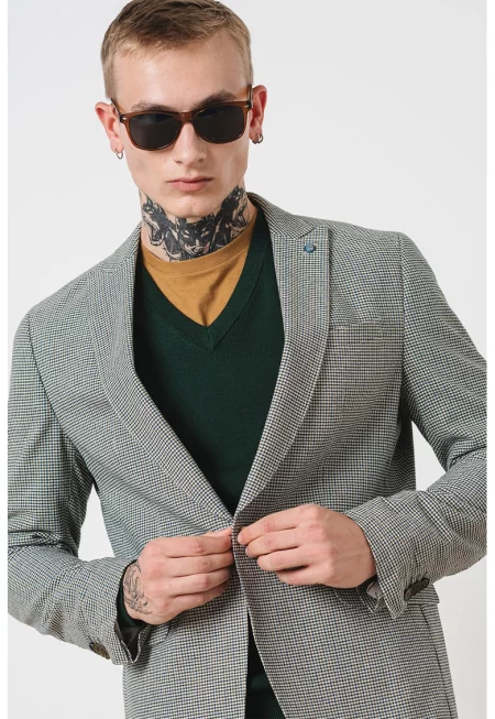 Пуловер Classic с шпиц - Тъмнозелен