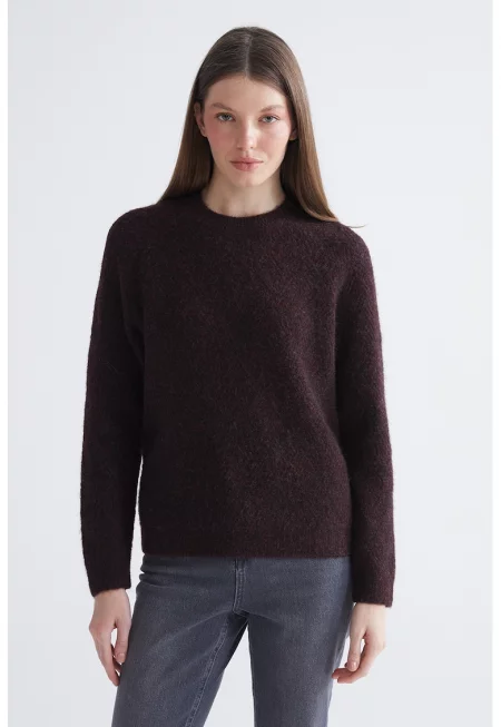 Пуловер с овално деколте - Бордо