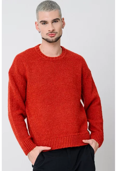 Пуловер с вълна алпака с паднали ръкави - Червен