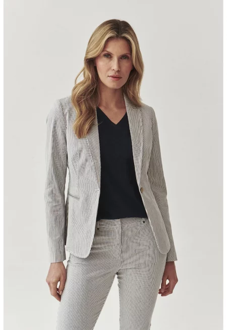 Раирано сако Karema с раздвоен ревер - Бял/Избеляло черно