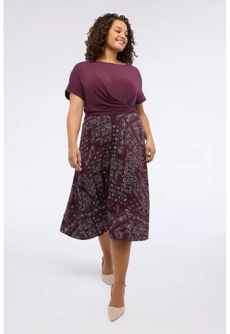 Разкроена миди рокля с драпиран детайл - Тъмновиолетов