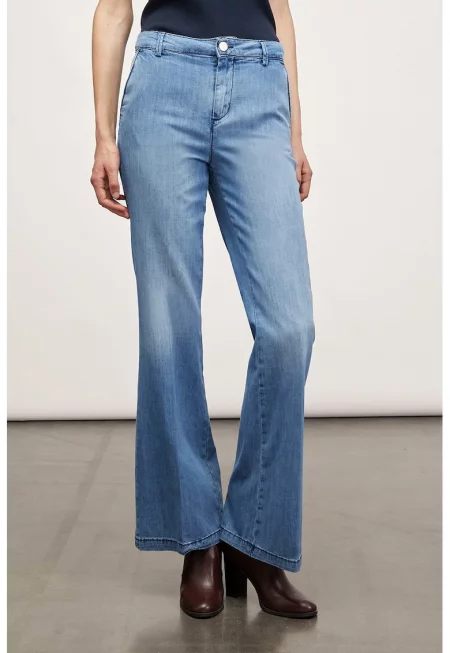 Разкроени дънки с висока талия - Светлосин