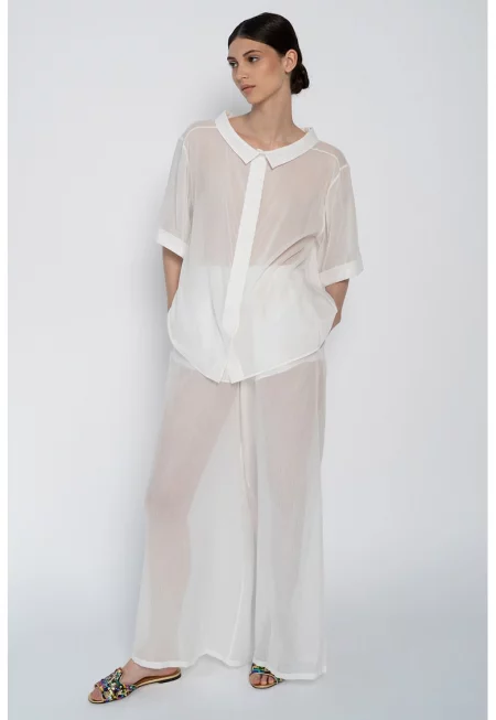 Риза Gianna с коприна - Бял