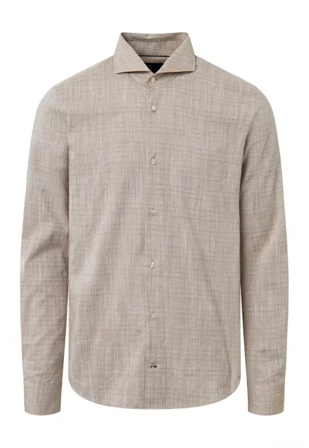 Риза regular fit с текстуриран кариран принт - Кафяв