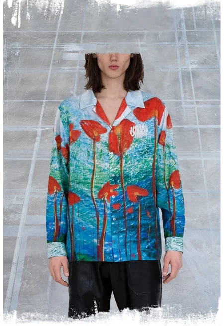 Риза с дълъг ръкав с аквапринт - Син