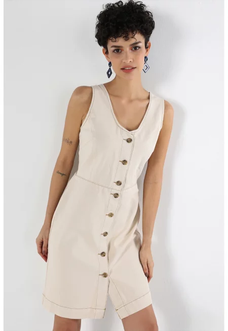 Рокля от деним с копчета - Светло бежово