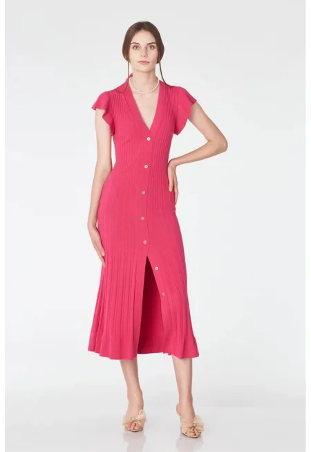 Рокля с къси ръкави и копчета - Аметист