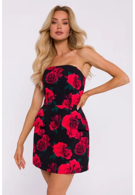 Рокля с принт -  Черен/Червен -