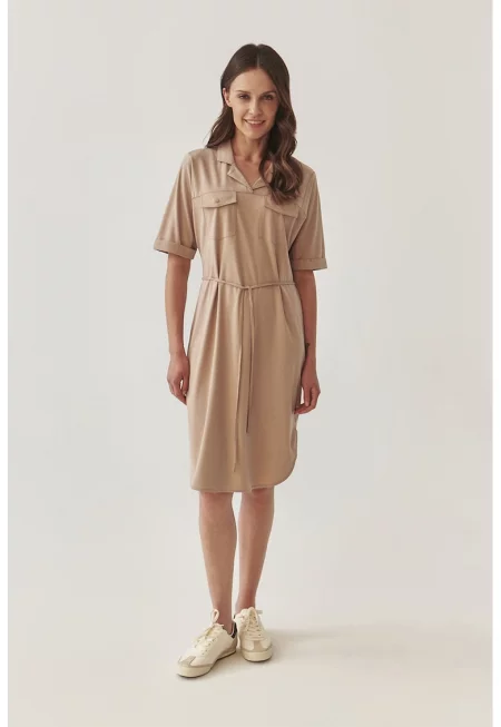 Рокля Zoya с връзка - Бежов