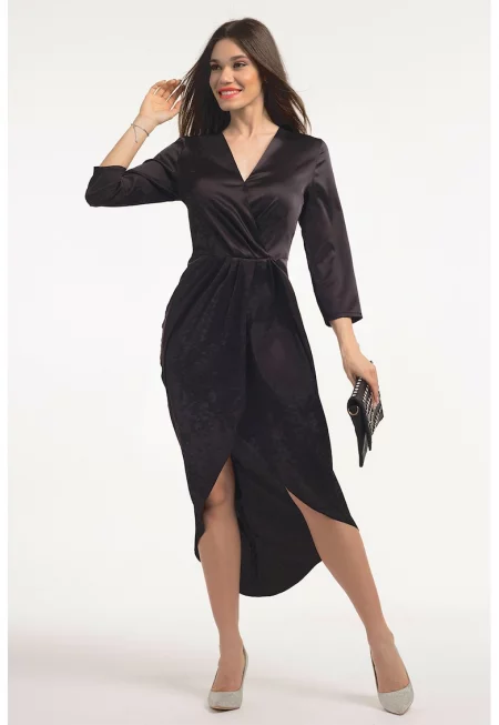 Сатинирана рокля с шпиц - Черен