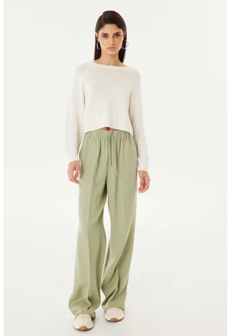 Широк панталон с лиосел - Бледозелен