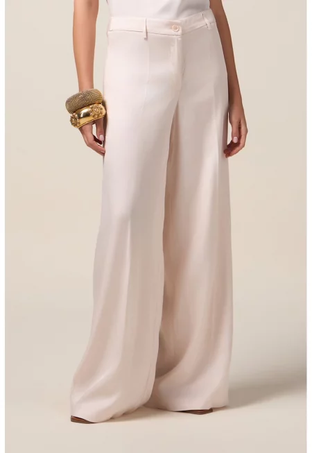 Широк панталон с висока талия - Слонова кост