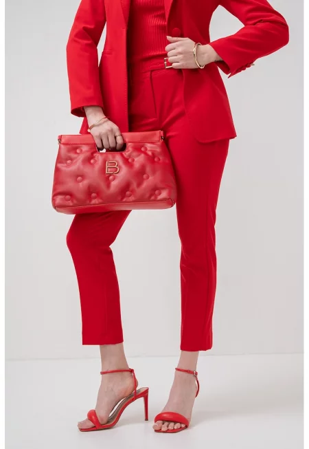 Скъсен панталон с висока талия - Червен