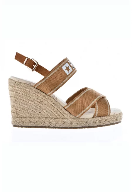 Скосени сандали с лого - Бежов