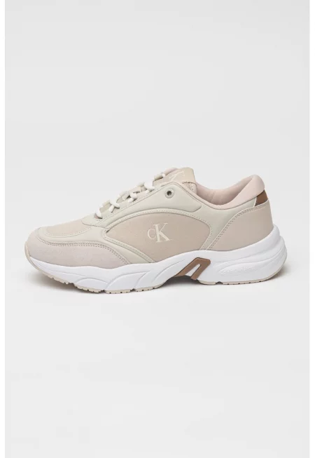 Скосени спортни обувки с лого - Сиво-бежов