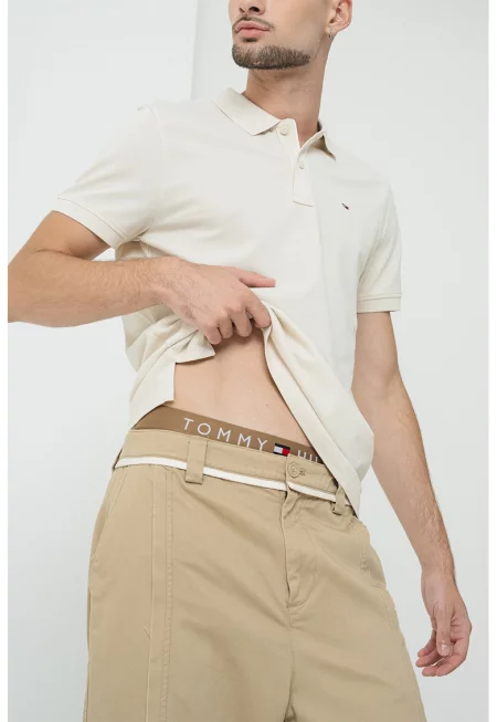 Слим памучна тениска с яка - Светло бежово