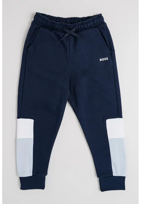 Спортен панталон в цветен блок с връзка - Бял/Тъмносин