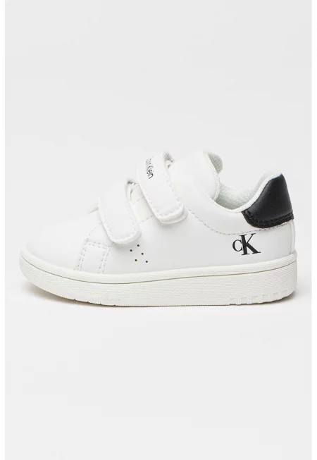 Спортни обувки от еко кожа с велкро - Бял/Черен