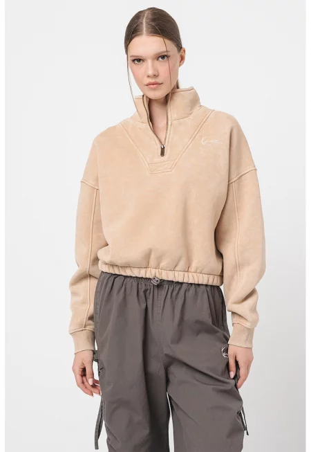 Суитшърт с къс цип - Бежов