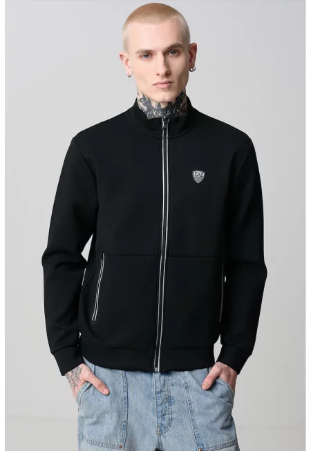 Суитшърт с цип и лого - Черен