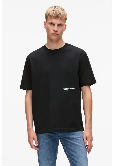 Свободна тениска с фигурален принт - Черен