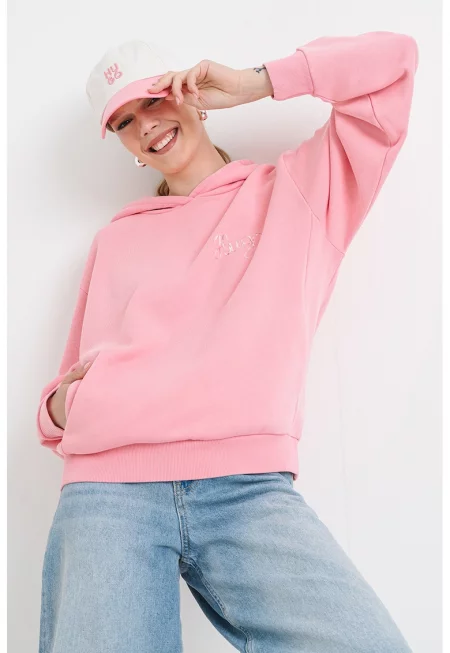 Свободно памучно худи Deboxina - Розово