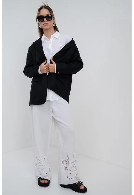 Свободно сако с копчета на маншетите - Черен