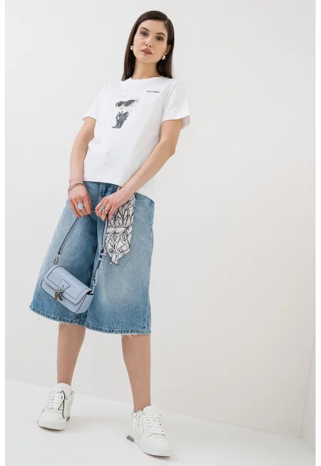 Тениска от органичен памук и шарка - Бял