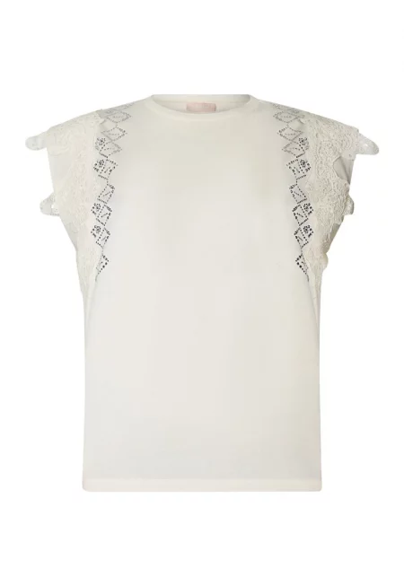 Тениска с дантела - Бял